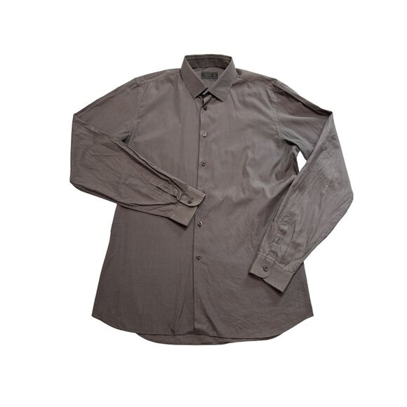 PRADA Long Sleeve Button Up Cotton Shirt in Gray - Picture 1 of 6